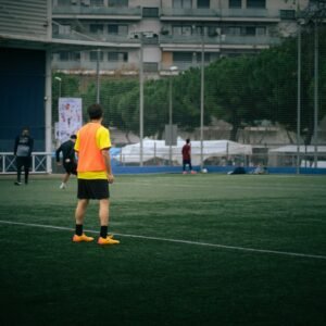Soccer players on a field during practice